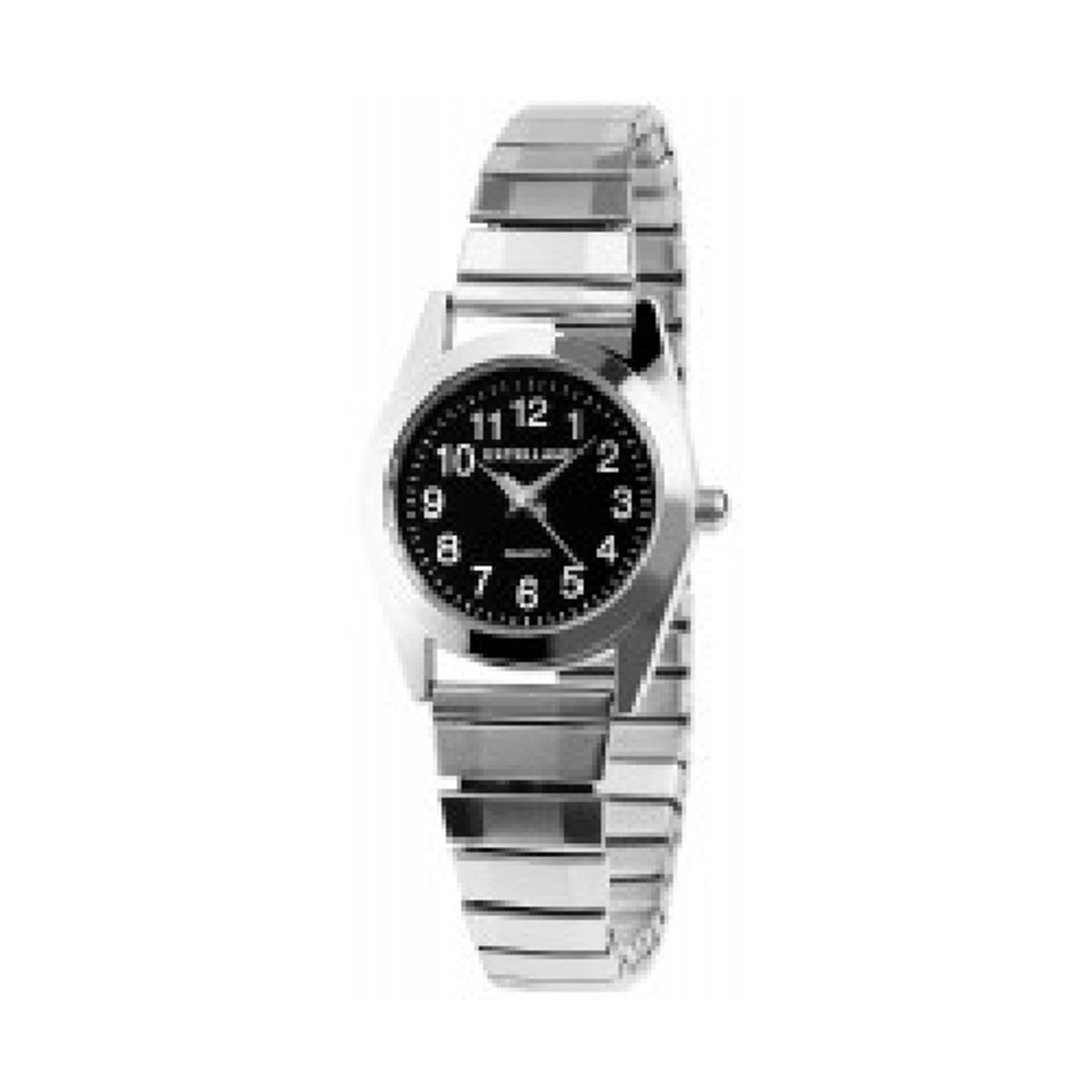 Excellanc-model 1700022-004-dameshorloge-rekbare band-zilverkleurig-zwarte wijzerplaat-3 atm waterdicht-diameter 27mm