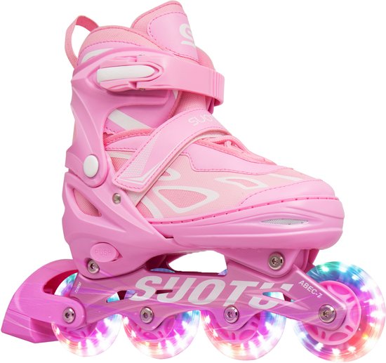 Suotu Skeelers - Inlineskates Verstelbaar - Skeelers meisjes en jongens - Maat: EUR 28-31 - lichtgevende wielen - S79 - Roze - S