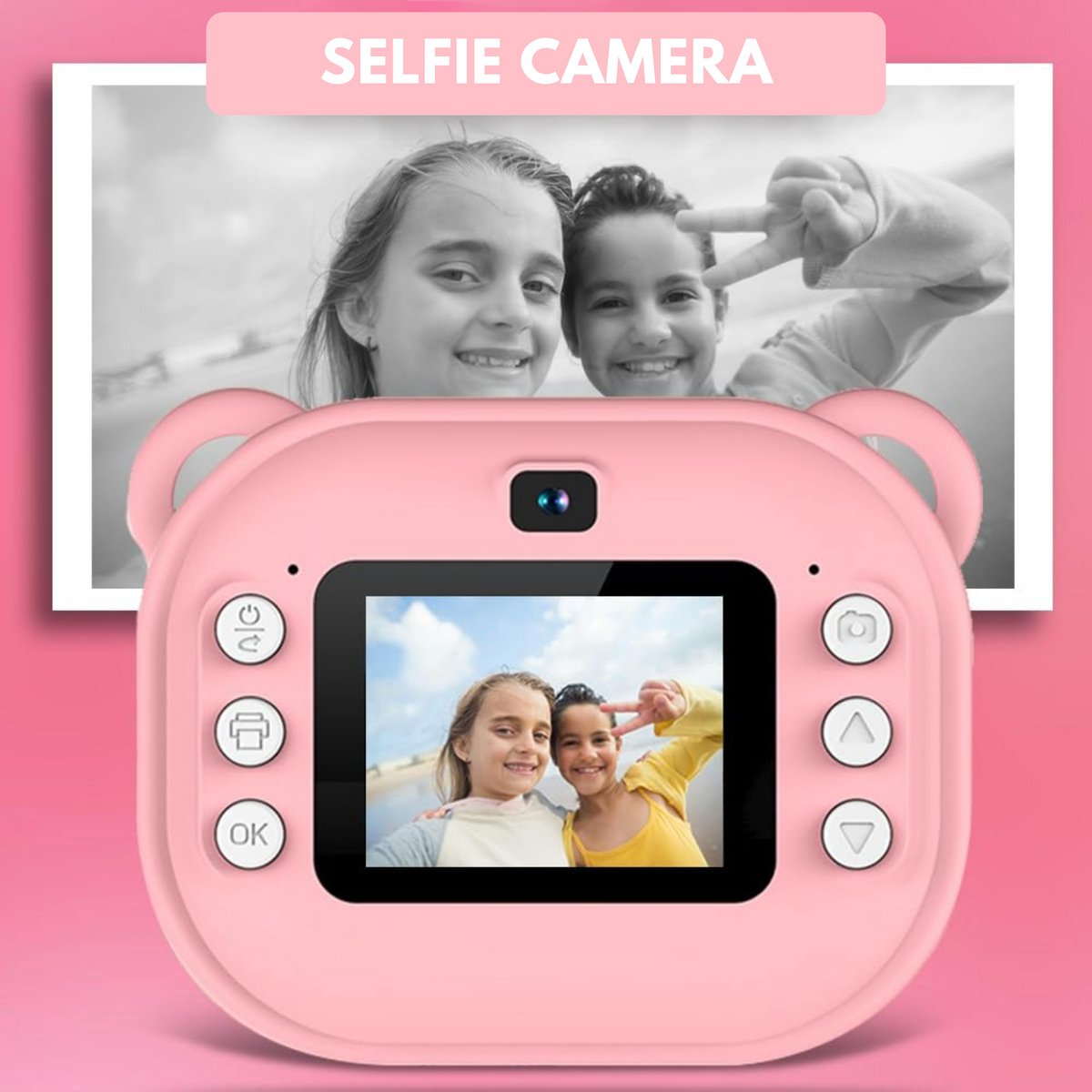 Boncy® Digitale Kindercamera met Foto Printer - Instant Print Kinder Camera - Fototoestel voor Kinderen Jongens & Meisjes - Digitaal Kindercamera's Speelgoed - Fotoprinter Speelgoedcamera Pocket Printer Roze — afbeelding 4