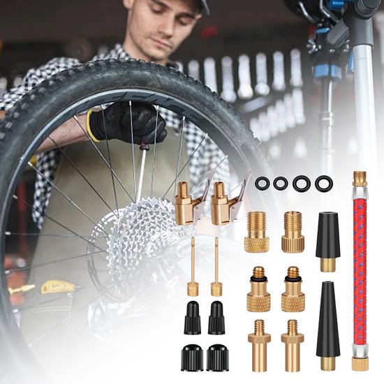 Fiets ventieladapter set - universeel - voor auto, compressor, bal - opblazen - fietsaccessoires - volwassenen - mixkleur - standaardformaat - 21 stuks — afbeelding 5