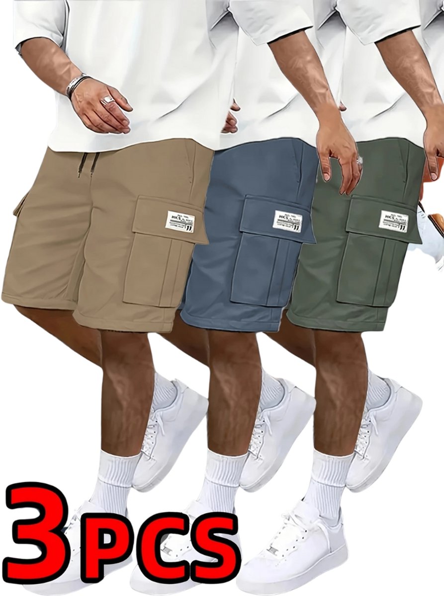 Livano Korte Broek Heren Cargobroek Spijkerbroek met Zakken Volwassenen Jongens Shorts 3 Pcs Gemengd Groen