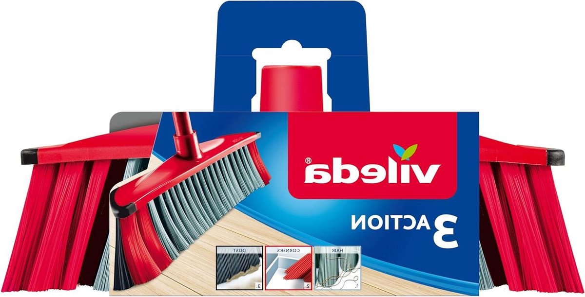 Bezem van 3Action - combinatie van 3 borstelharen - voor stof, grof vuil en haren en voor hoeken.