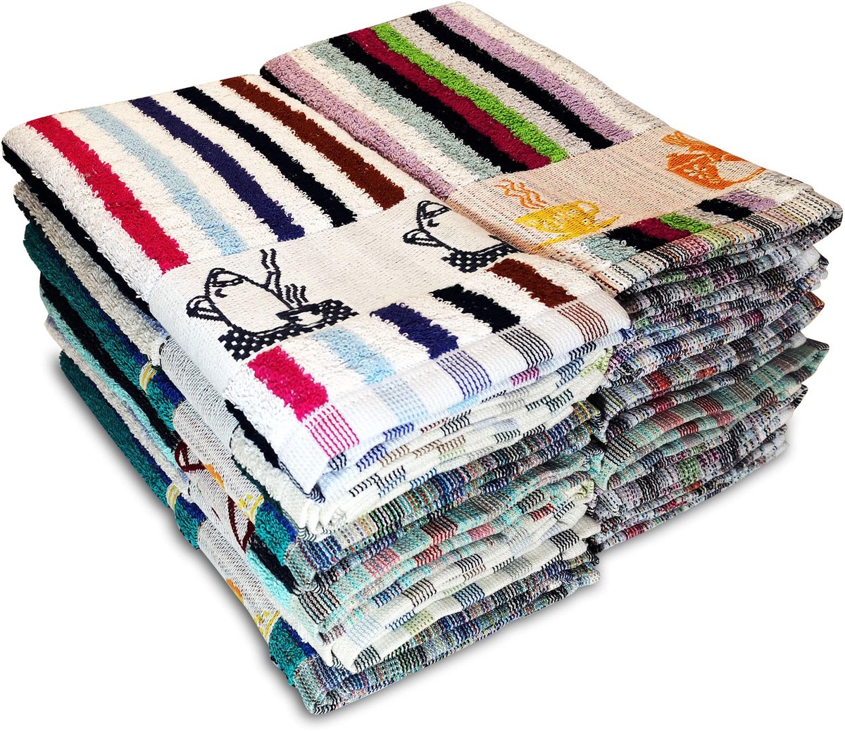 Ibenzoa® Set van 12 Katoenen Theedoeken met Borduurgewas, 50x50cm