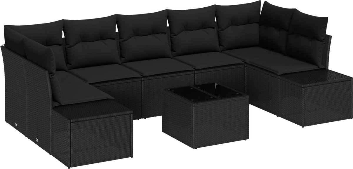 vidaXL - Tuinbank - Set - met - kussen - met - opslag - 8 - pcs - Zwart - poly - rattan