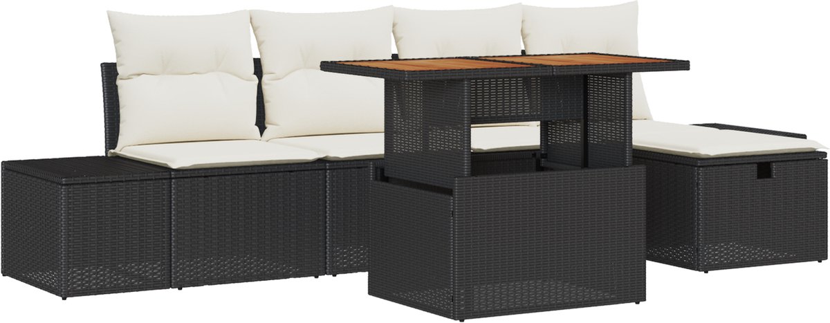 vidaXL - Tuinbank - Set - 6 - pcs - Zwart - poly - rattan