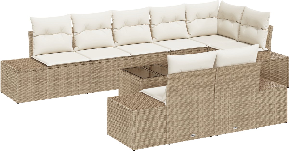 vidaXL - Tuinbank - Set - met - opslag - Beige - en - Crème - Poly - rattan