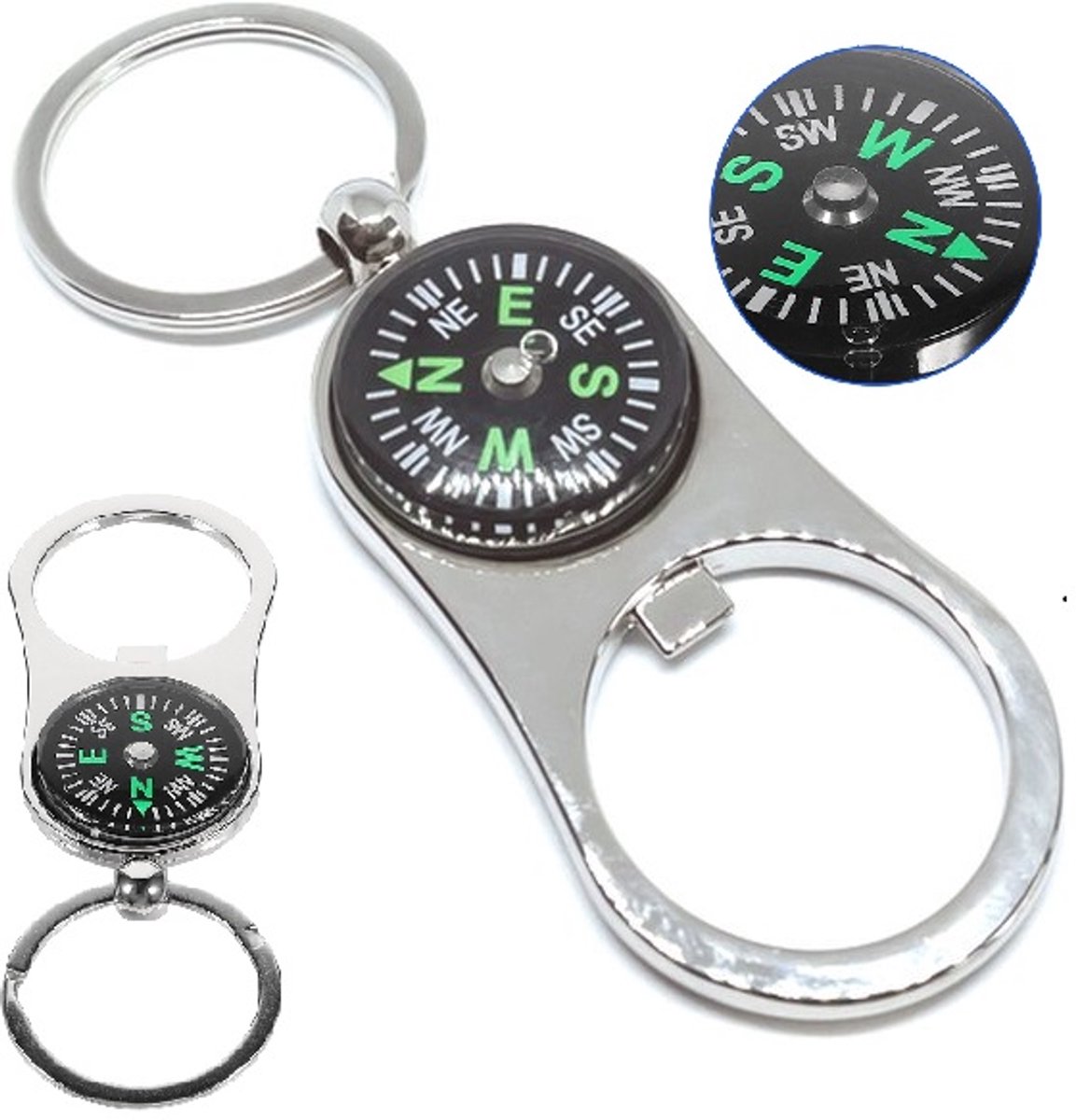 Sleutelhanger Met Kompas & Flesopener I Luxe Kompas Sleutelhanger I Mini Kompas I RVS