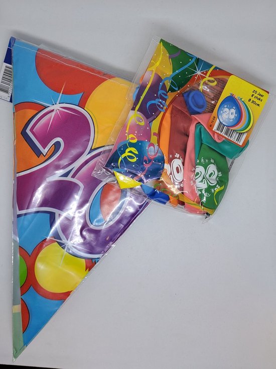 versierpakket 20 jaar 18 delig vlaggenlijn en ballonnen voor vrolijk verjaardag feest