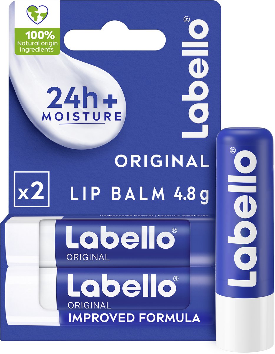 Labello lippenbalsem original duo stick - 24h Hydratatie - Met Sheaboter & Natuurlijke Oliën - Beschermt Tegen Kou - 2 stuks