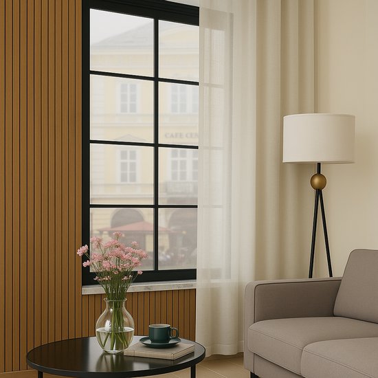 Maroyathome - OLIVIA - Vitrage kant en klaar met haakjes - met plooiband - Off white - Linnen look - 300 x 250 cm - 300 cm breed en 250 cm hoog/lang - inclusief hanglood , schelphaken en embrasse