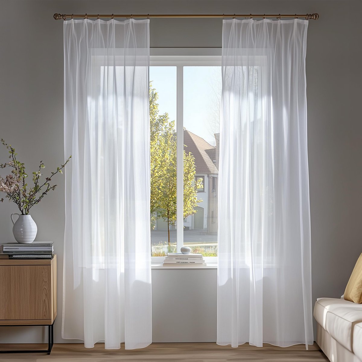 Ibenzoa Gordijnen met Linnenlook voor Stijlvolle en Transparante Interieurs in Woonkamer of Slaapkamer wit