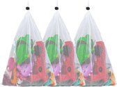 Trankielo - 3-delige Extra Grote Mesh Trekkoordtas Verstelbare Trekkoordband Net Strandtas Mesh Tas Trekkoord Organisator Opbergtas voor Zwemmen Strand Zwembad Zand Speelgoed Apparatuur Wit