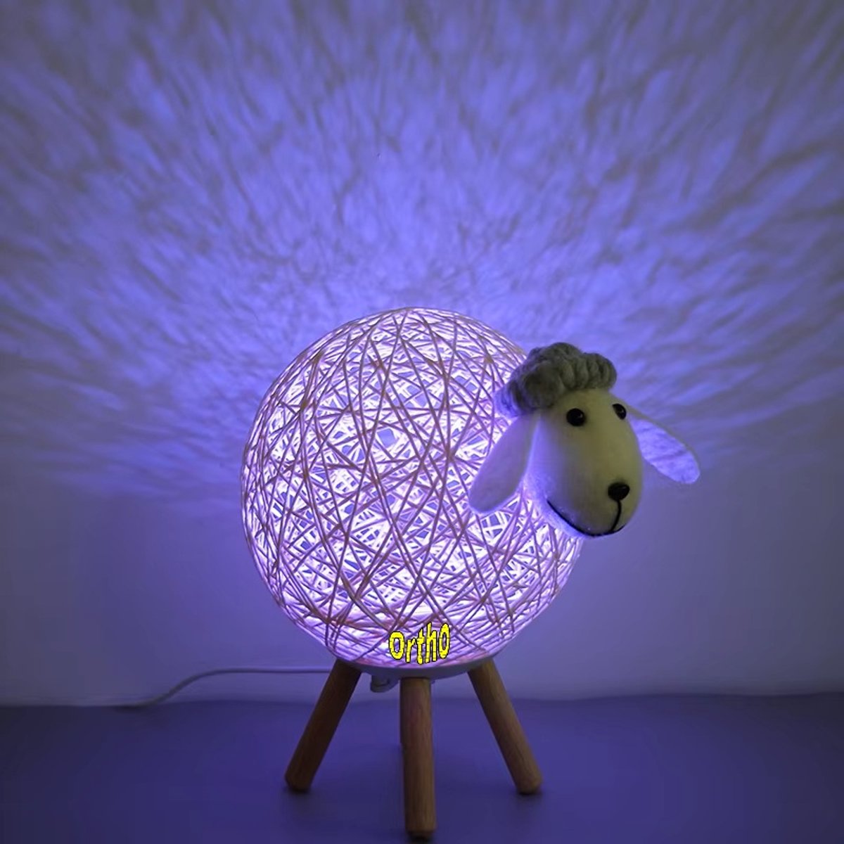 Ortho® - Nachtlamp Schaap Middel - Tafellamp - Nachtlampje - Afstandsbediening - RGB Kleuren - Dimbaar - Kinderkamer - Handgeweven - Middel RGB