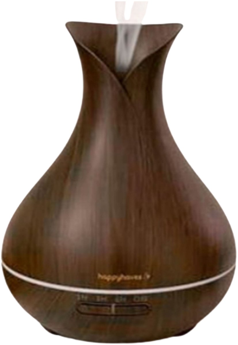 Goedkoopste Aroma diffuser Happyhaves Spirit - aromatherapie olie vernevelaar - donker bruin in hout look - XL water reservoir 600ml - grote ruimte