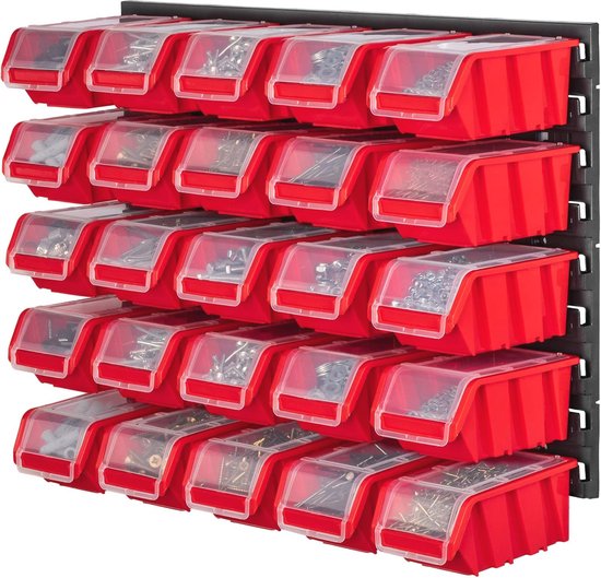 KADAX Werkplaatswandrek, 116 x 78 cm, opbergsysteem van robuust kunststof, uv-bestendig, uittrekbare wandplaten, garagerek, zwart, 140 stuks