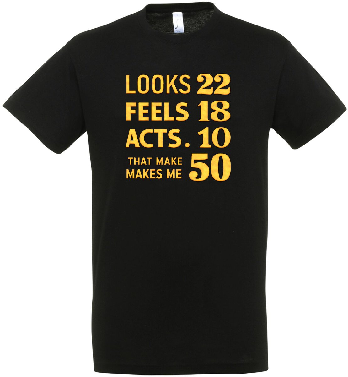 Looks 22 Feels 18 Acts 10 That Make Makes Me 50 T-shirt - Verjaardag en feest cadeau - Cadeau tip - 50 jaar cadeau - 50 jaar abraham - 50 jaar - T-shirt - 1975 - Heren - Vader Cadeau - Maat XXL