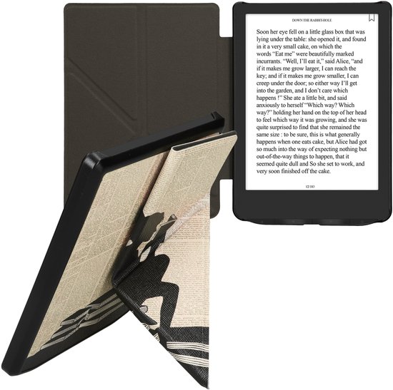 kwmobile e-reader hoesje geschikt voor Pocketbook Verse / Verse Lite / Verse Pro / Color / Vivlio Light/Light HD hoes - Ereader flip case met standaard - E reader cover van kunstleer - In zwart / beige van Merkloos — afbeelding 4