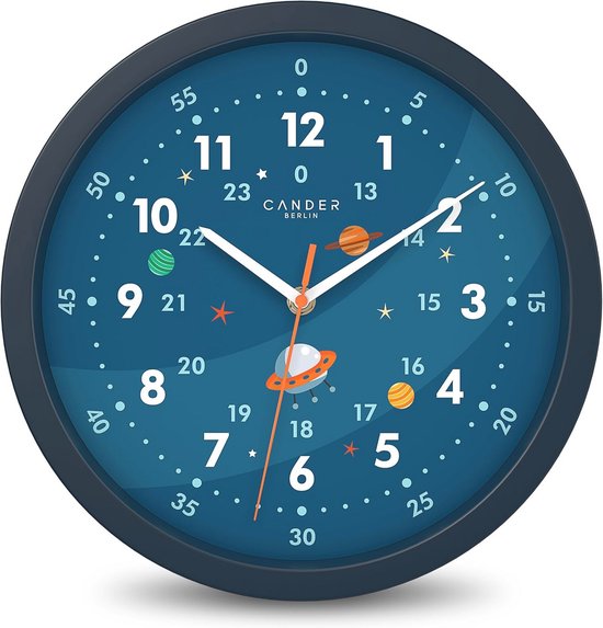 Kinderwandklok geruisloos 30,5 cm astronaut analoog voor jongens en meisjes