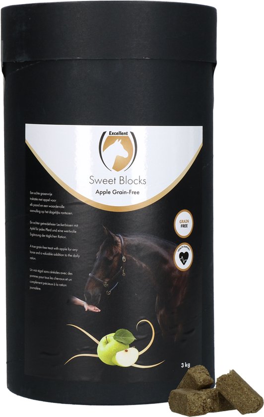 Excellent Horse Sweet Blocks - Graan vrije Appel - 3 kg - Paardensnoepjes - Paardenverzorging - Paardenvoer - Traktatie Paarden Excellent Horse Sweet Blocks - Graan vrije Appel - 3 kg - Paardensnoepjes - Paardenverzorging - Paardenvoer - Traktatie Paarden