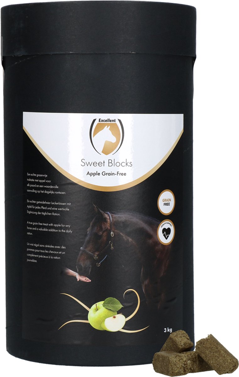Excellent Horse Sweet Blocks - Graan vrije Appel - 3 kg - Paardensnoepjes - Paardenverzorging - Paardenvoer - Traktatie Paarden