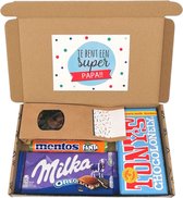 Vaderdag cadeau pakket - Je bent een Superpapa - brievenbuspakket - Tony Chocolonely melk - Milka Oreo - Mentos Fanta - Drop