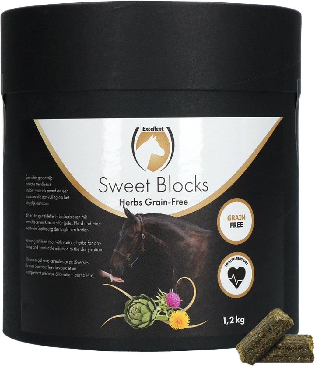 Excellent Horse Sweet Herbs Blocks - Graanvrij - 1,2 kg - Paardensnoepjes - Paardenverzorging - Paardenvoer - Traktatie Paarden - Kruidenmix