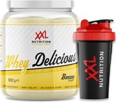 Bol.com XXL Nutrition - Whey Delicious INCL shaker! - 80% Eiwit - Banaan - Wei Eiwitpoeder met BCAA & Glutamine Proteine Poeder ... aanbieding