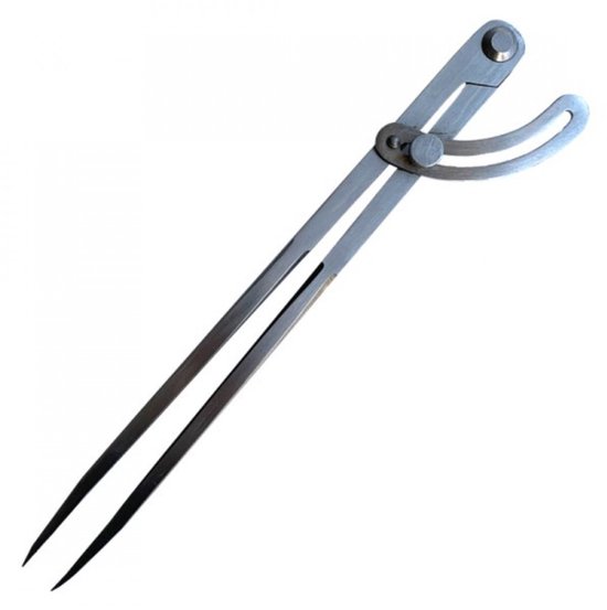 Metalen schuifpasser met verstelbare arm op een witte achtergrond.