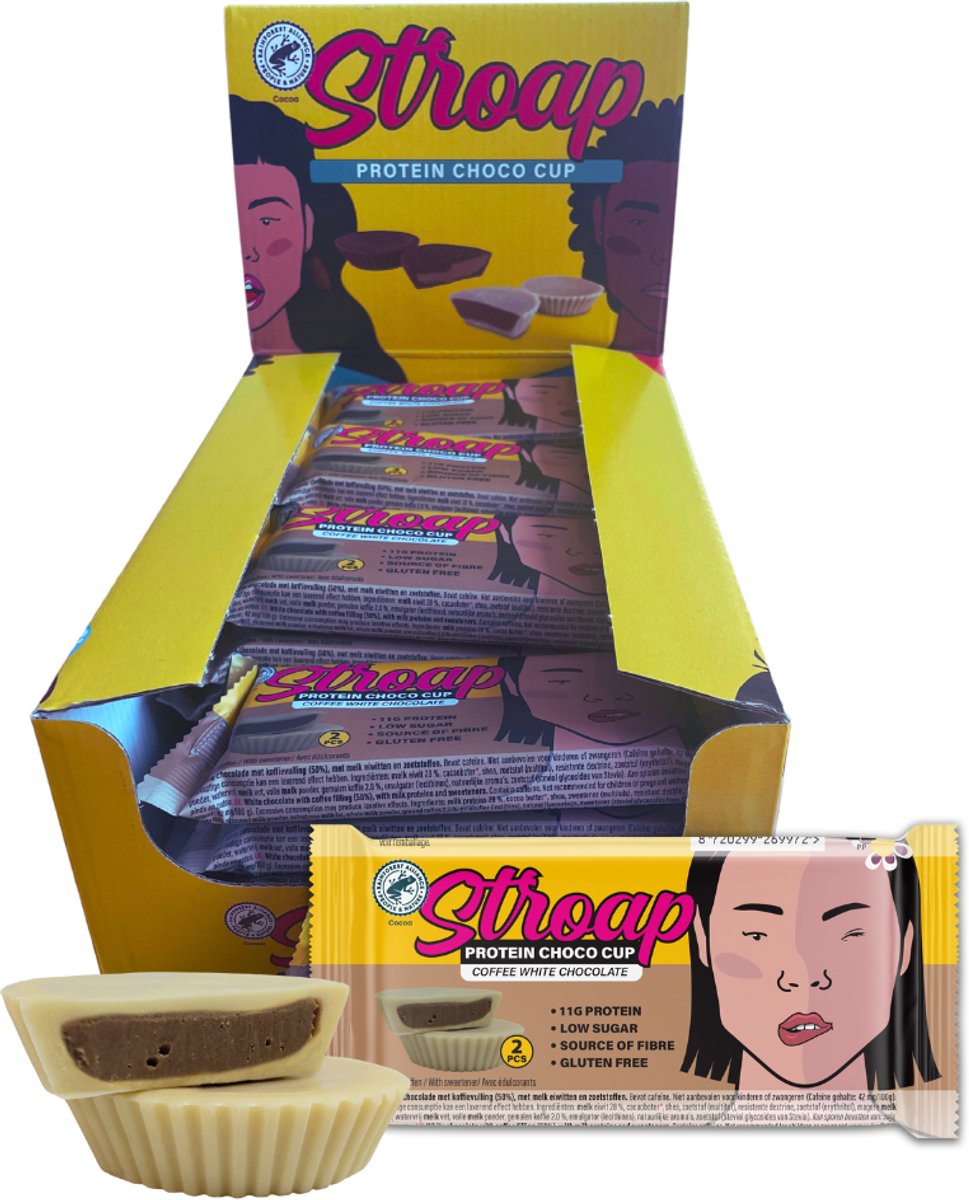 Goedkoopste Stroap Witte Chocolade Koffie - Display (20 st à 42g) - Proteine repen - bars - glutenvrij - afvallen - chocolade - koffie - witte chocolade