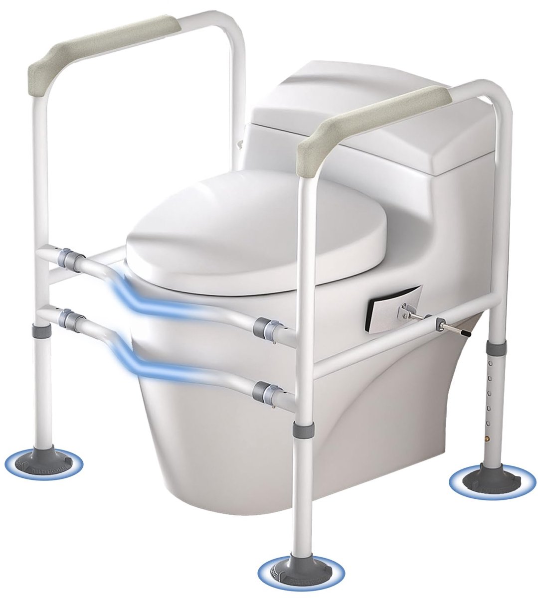 NAIZY Opstahulp, toilet, toiletsteunframe, 70 - 82 cm, in hoogte verstelbaar, 57-62 cm, breedte instelbaar, zonder boren, wc-steun met EVA-klemmen en antislipvoeten, belastbaar tot 200 kg