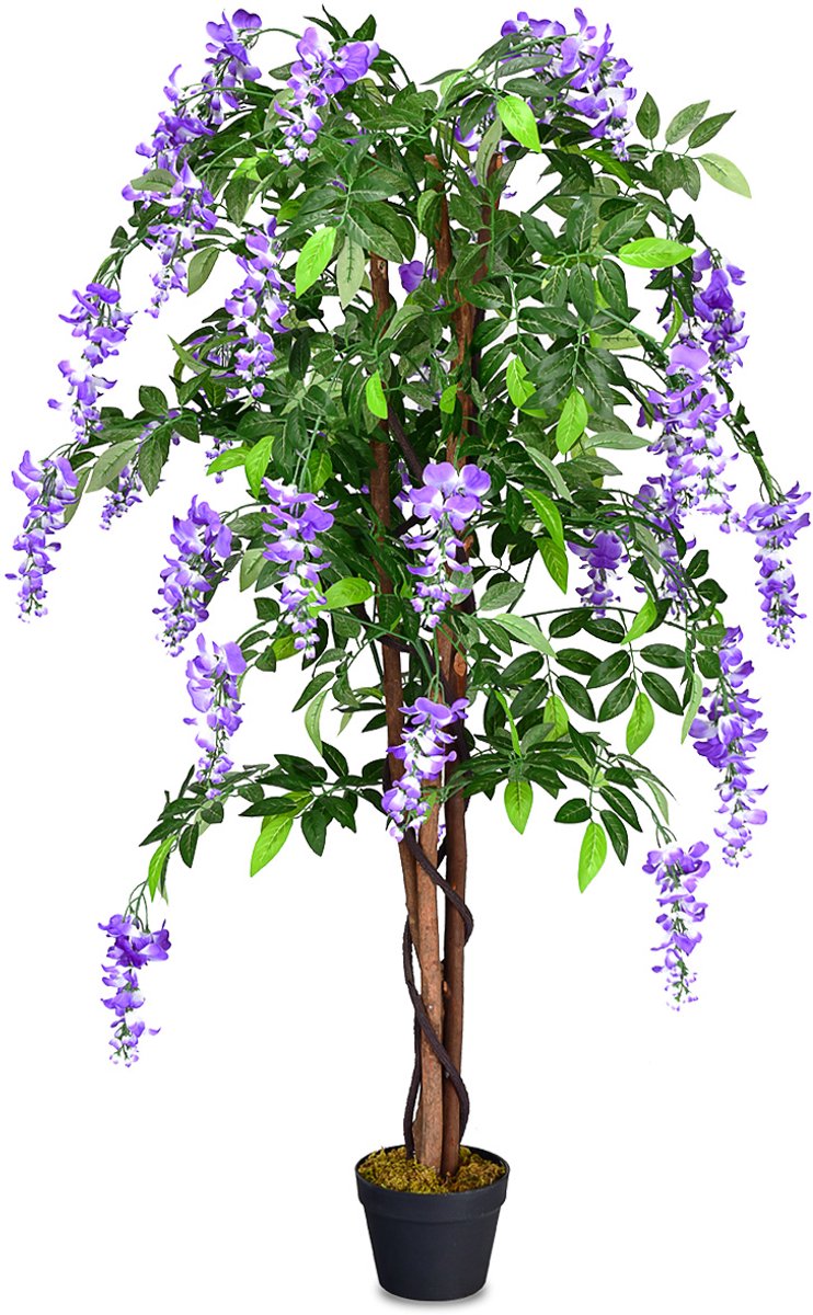 COSTWAY 150cm nep blauwe regen boom, kunstmatige groene planten in kwekerij pot, decoratieve bomen voor thuis, kantoor, lobby
