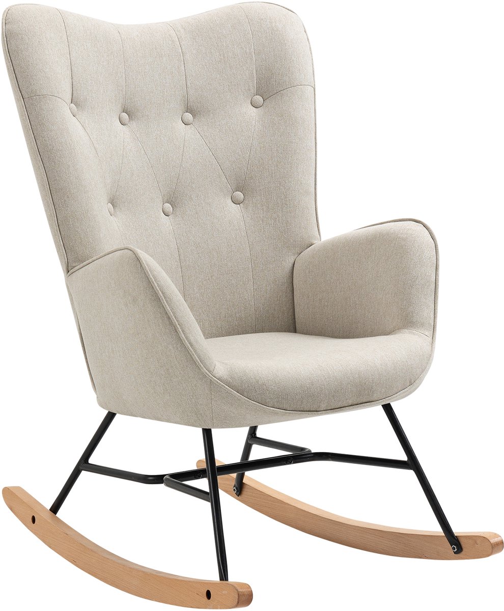 MEUBLES COSY Schommelstoel-Naturel / Beige-66x84x97cm-Schommelstoelen babykamer - Relaxstoel - Fauteuil - Voedingsstoel - Met kussen -in Moderne Look-Microfiber Stof