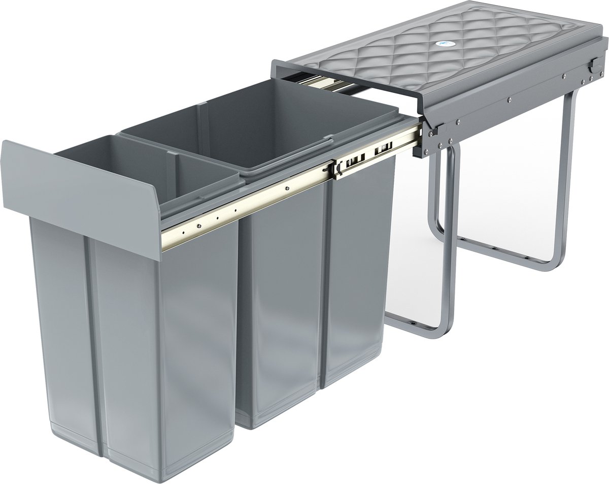 Aufun Inbouw Prullenbak Onder De Kast, Inbouw Prullenbak, Keuken Prullenbak, Uitschuifbare Afvalverzamelaar, Afvalscheidingssysteem Met Telescopische Rails, Grijs (1x20L+1x10L)