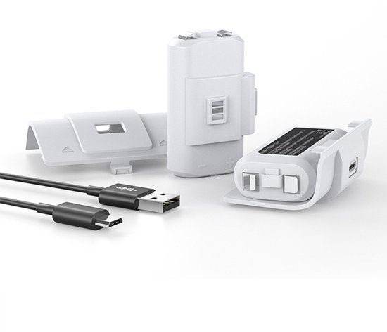 Pack de batteries NAXSIR pour manette Xbox One, 2 batteries 1100 mAh, indicateur de charge LED, avec câble de charge, blanc