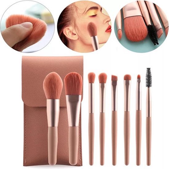 Knaak Professionele Make-Up Kwasten - 8‑Delige Set - Roze - Cosmetica Essentiële Tools