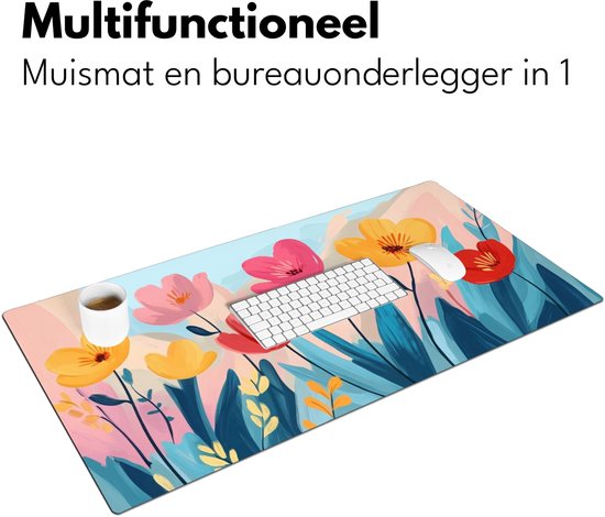 Sous-main 90x45 cm - Tapis de souris Illustration - Fleurs - Coloré - Tapis de bureau - Tapis de souris XXL - Sous-main - Grands Tapis de souris - Organiseur de bureau - Sous-main