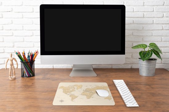 Bureau onderlegger 40x30 cm - Muismat Wereldkaart - Realistisch - Beige - Bureaulegger xl - Desk mat beschermer - Computer muismatten
