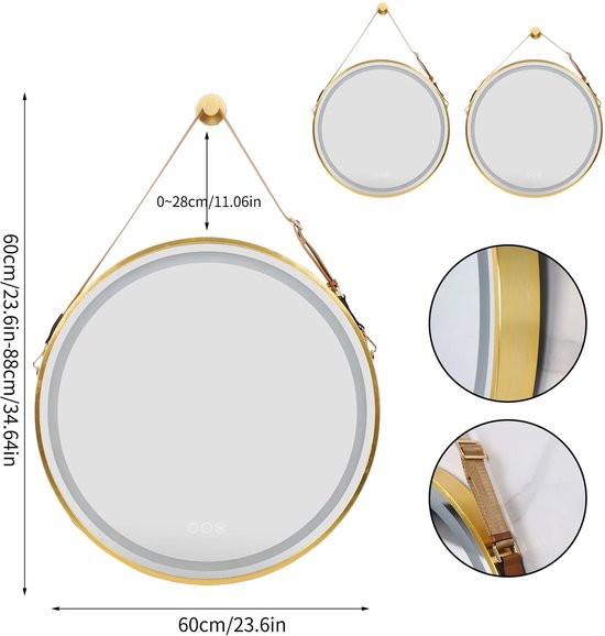 Verlichte Badkamerspiegel. Ronde Led- Wandspiegel met 3