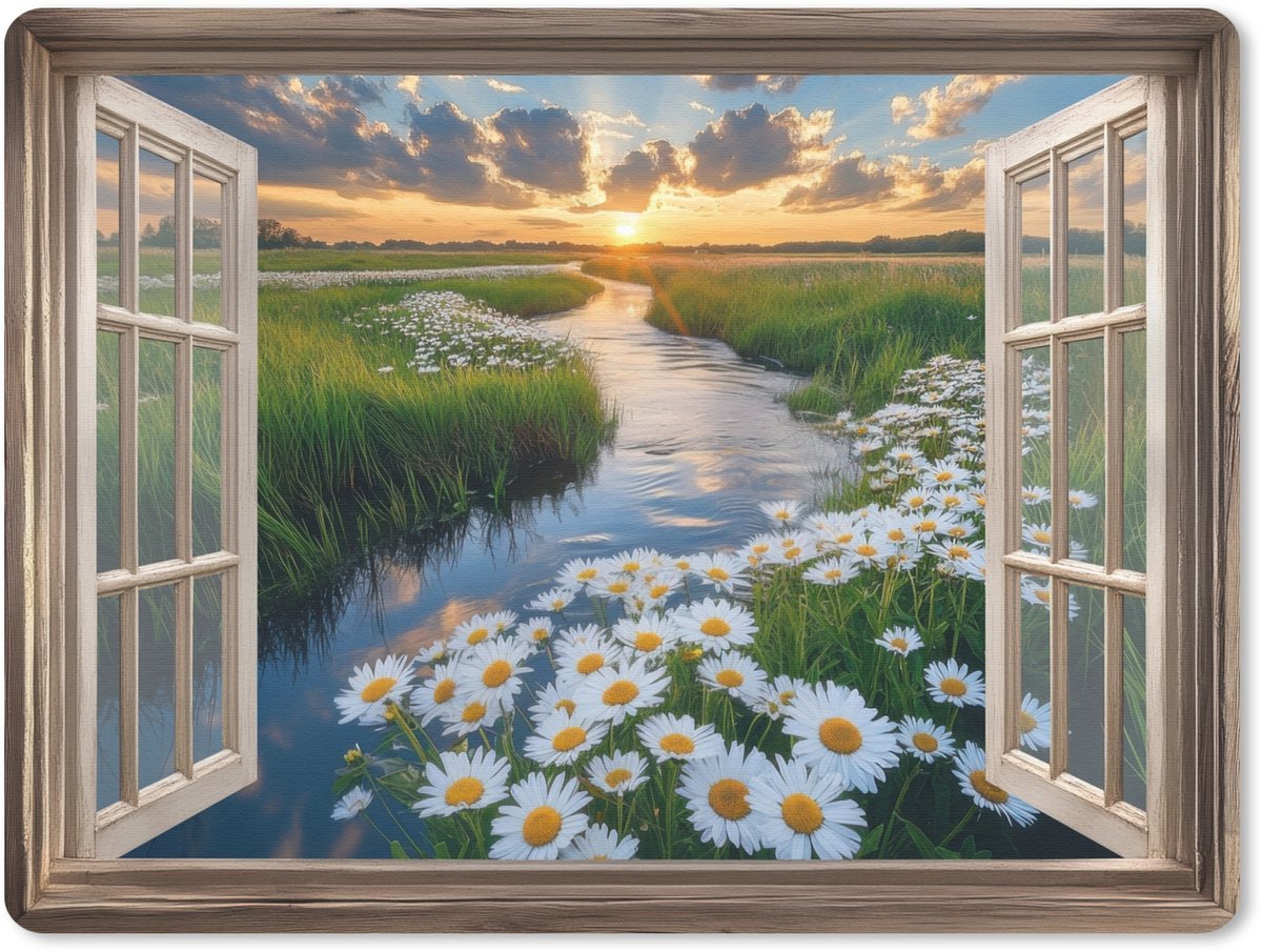Muismat 23x19 cm - Mousepad Doorkijk - Landschap - Raam - Water - Zonsondergang - Muismatten