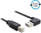 Easy-USB-A haaks (links/rechts) naar USB-B kabel - USB2.0 - tot 2A / zwart - 3 meter