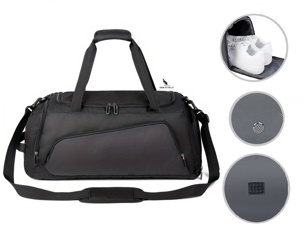 San Vitale® - Sporttas - Yoga tas - Reis tas - Voetbaltas met Bodemvak - Voetbaltas Kinderen - Weekender - Schooltas - incl. Schoenen vak - 35L - Voetbal Tas - Hand bagage - Zwart