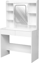 Monza Home® Kaptafel met Spiegel en LED Verlichting Instelbaar – Make up Tafel – Wit