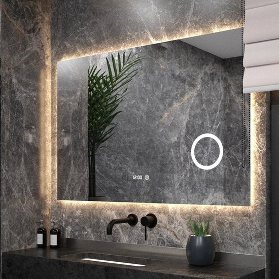 CLP Jaffrey badkamerspiegel - met verlichting - met verwarming - wandspiegel - horizontaal en verticaal - met Bluetooth -, Maat:60x80 cm