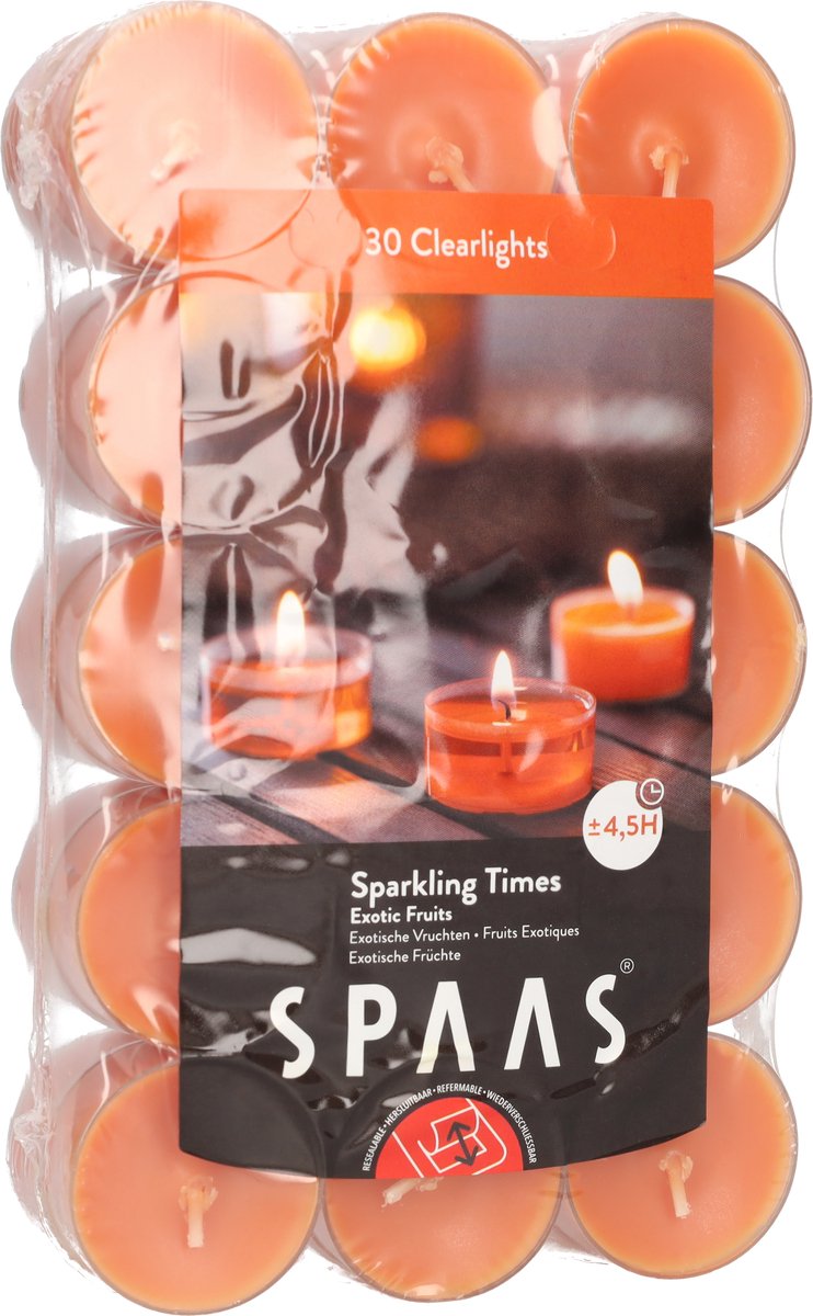 SPAAS Geurkaarsen - Kaarsen - Waxinelichtjes met geur - Exotic Fruits - Ideale sfeermakers in huis - Sfeerverlichting - Set van 30 stuks - 4.5 uur brandtijd per kaars - Ø 4 x 2 cm - Oranje