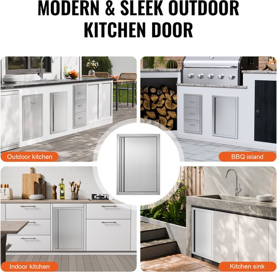 Barbecuedeur, 432 X 610 mm, Enkele Deur voor Buitenkeuken. Roestvrij Staal Inbouw, Verticale Wanddeur met Intrekbare Handgreep, Ideaal voor Barbecue-Eilanden van Mophorn — afbeelding 3