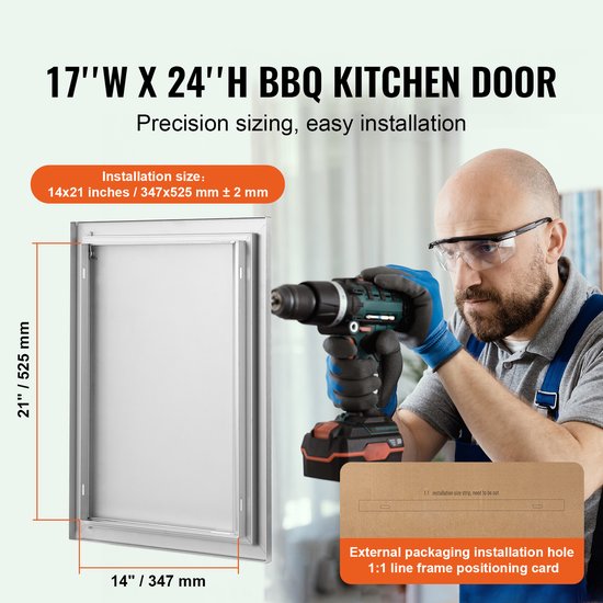 Barbecuedeur, 432 X 610 mm, Enkele Deur voor Buitenkeuken. Roestvrij Staal Inbouw, Verticale Wanddeur met Intrekbare Handgreep, Ideaal voor Barbecue-Eilanden van Mophorn — afbeelding 4