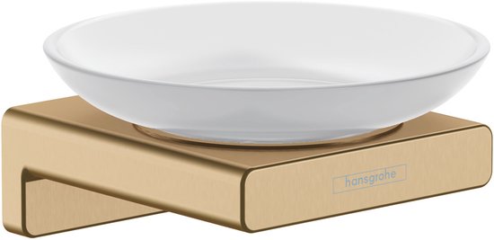 Gouden zeepschaal met witte, keramische schaal.