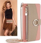 Roze - hoesje met koord en rits - portemonnee wallet book-case rits - telefoonhoesje - Telefoonhoesje geschikt voor Samsung Galaxy A56 5G - hoesje met koord te gebruiken als draagtasje - Spiegeltje - pasjeshouder