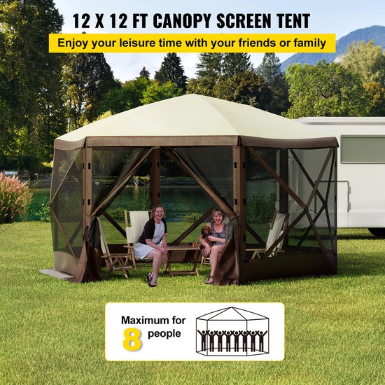 Camping Paviljoen Tent, 12 x 12 ft, 300D Oxford Stof en B3 Gaas, Pop-up Ontwerp, Met Privacywanden en Windschermen, Voor Maximaal 8 Personen van Merkloos — afbeelding 5