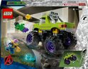 Achterkant van de doos van LEGO Marvel De Hulk Truck vs. Thanos.